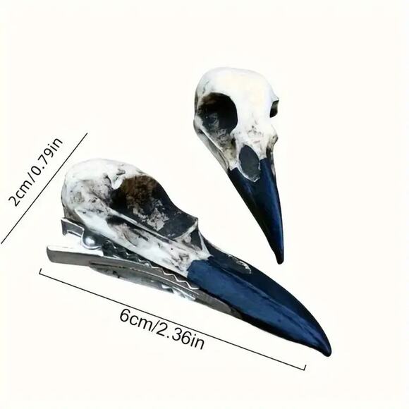 Gothic Raven Skull Hair Clip – Bird Skull Barrette for Alternative, Witchy - Picture 3 of 5